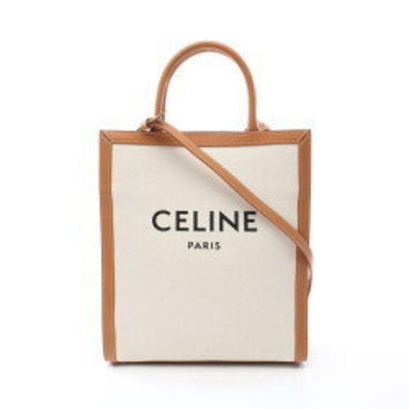 Celine Vertical Cabas Tote Bag Leather White Brown - Picture 1 of 7